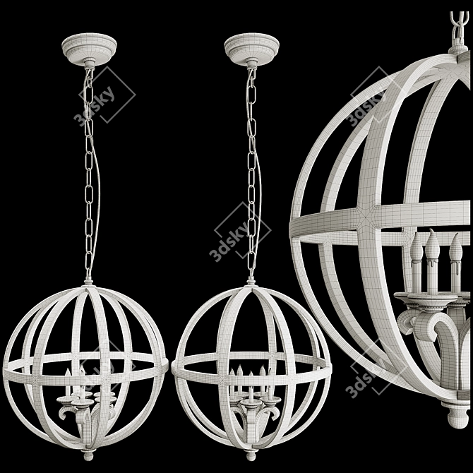 Rustic Wooden Globe Chandelier 3D model image 3