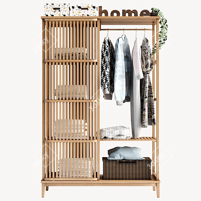 Elegant Bamboo Open Wardrobe 3D model image 1