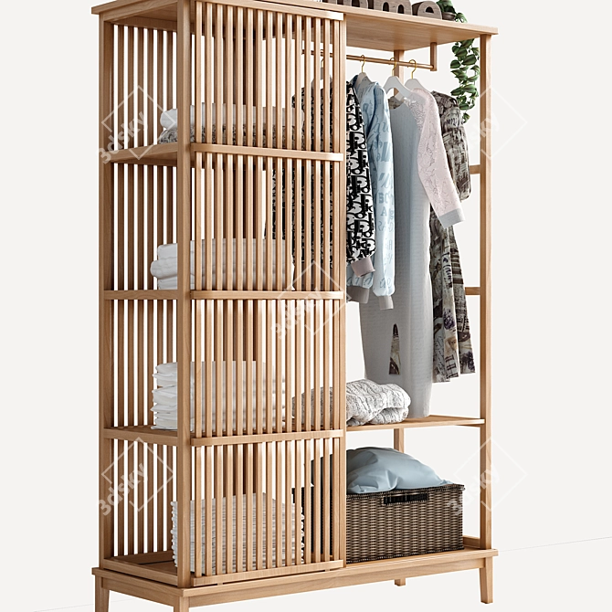 Elegant Bamboo Open Wardrobe 3D model image 2