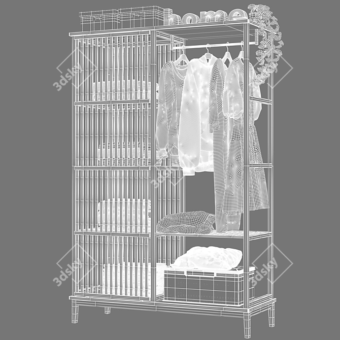 Elegant Bamboo Open Wardrobe 3D model image 3