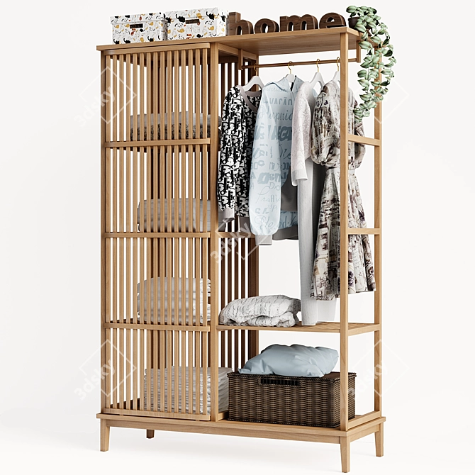 Elegant Bamboo Open Wardrobe 3D model image 4