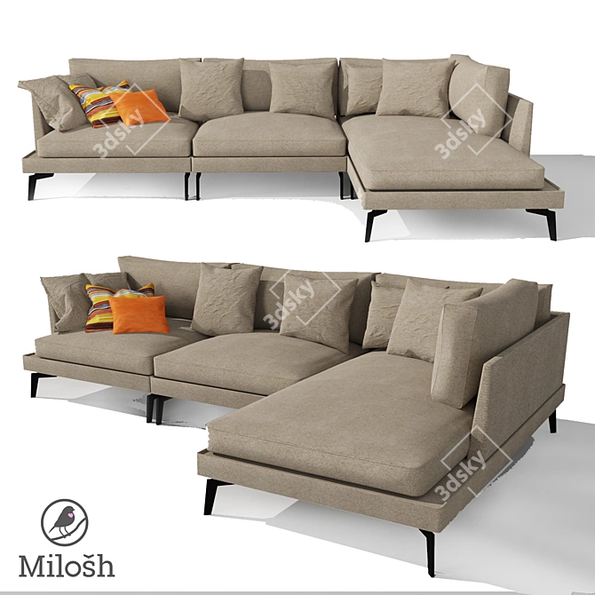 ELEGANT MILOSH VELVET DIVAN 3D model image 2