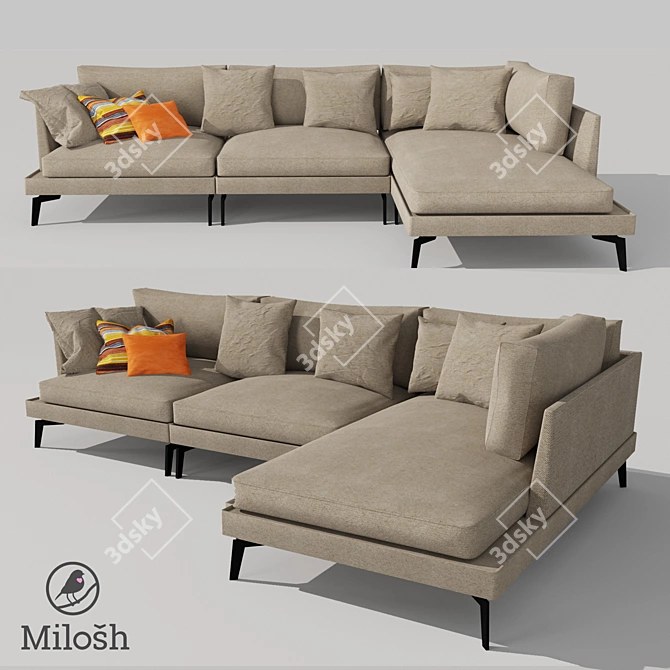 ELEGANT MILOSH VELVET DIVAN 3D model image 3