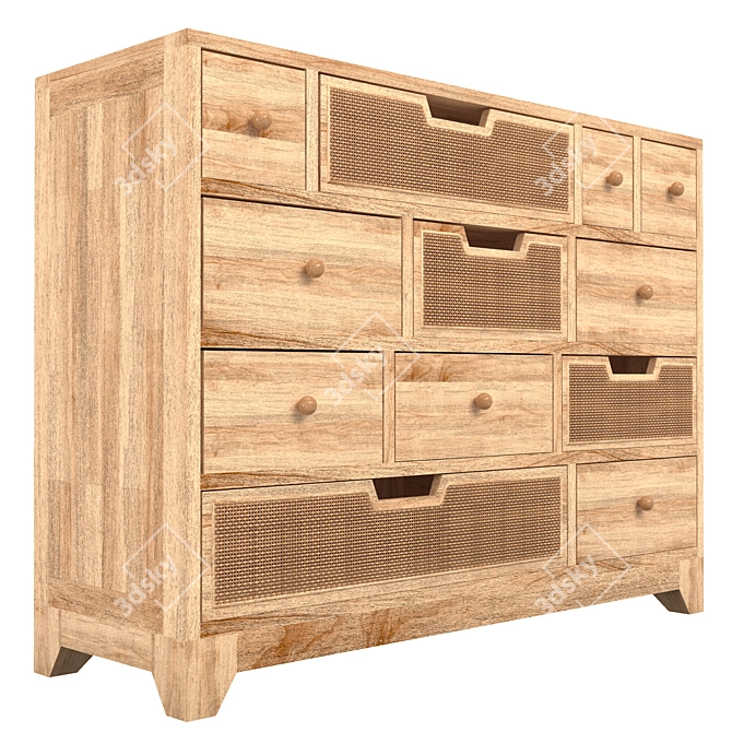 Rattan Wood Chest: Rose Grey 3D model image 1