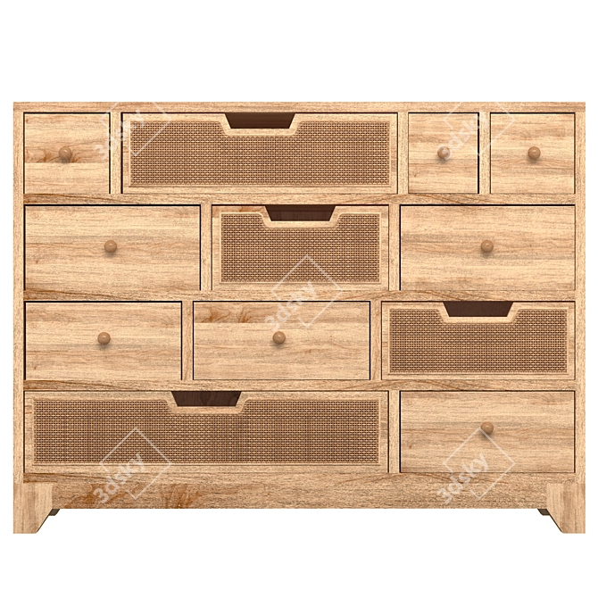 Rattan Wood Chest: Rose Grey 3D model image 6