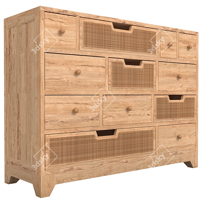 Rattan Wood Chest: Rose Grey 3D model image 8