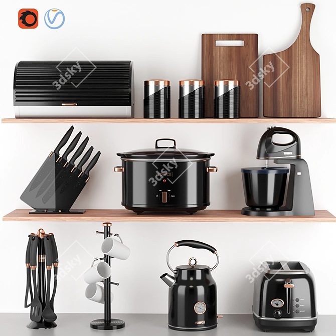 Elegant Rose Gold Kitchen Collection 3D model image 8