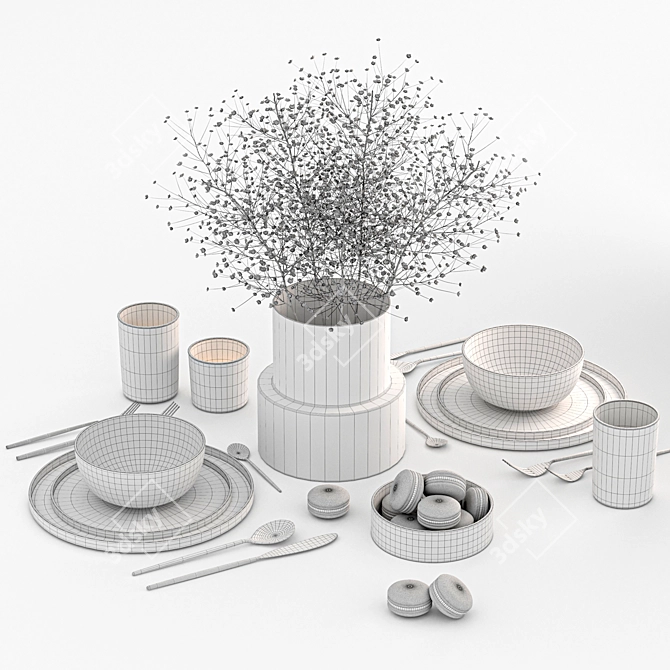  Modern Dining Set - Gray 3D model image 2