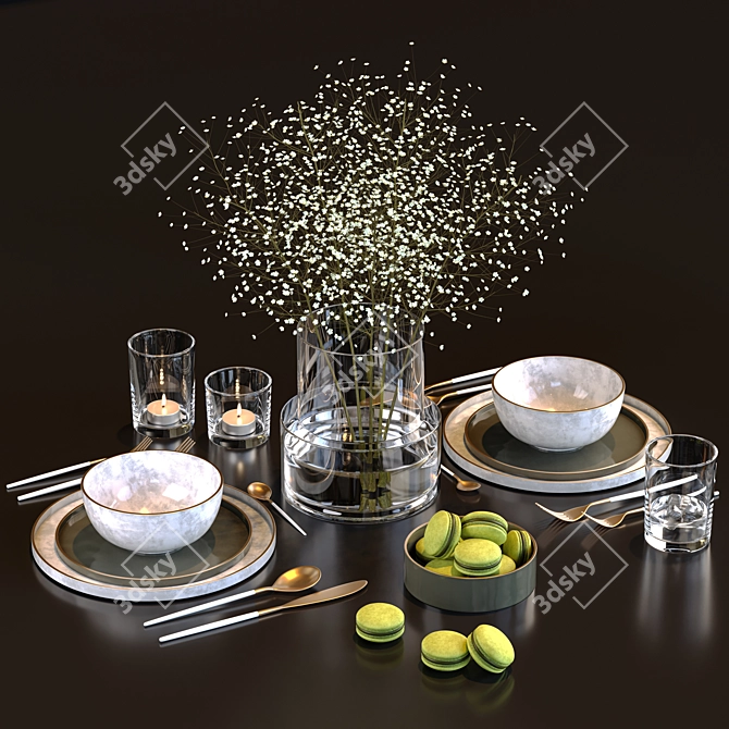  Modern Dining Set - Gray 3D model image 4