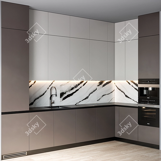 Modern Kitchen Set with Miele & Gessi 3D model image 1