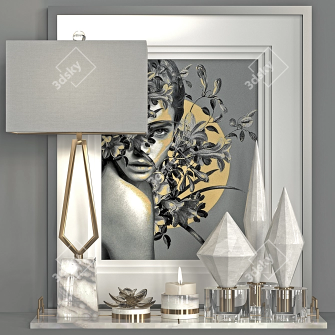 Elegant White Marble Vase Set 3D model image 3