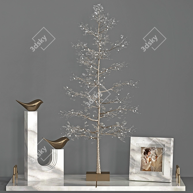 Elegant White Marble Vase Set 3D model image 6