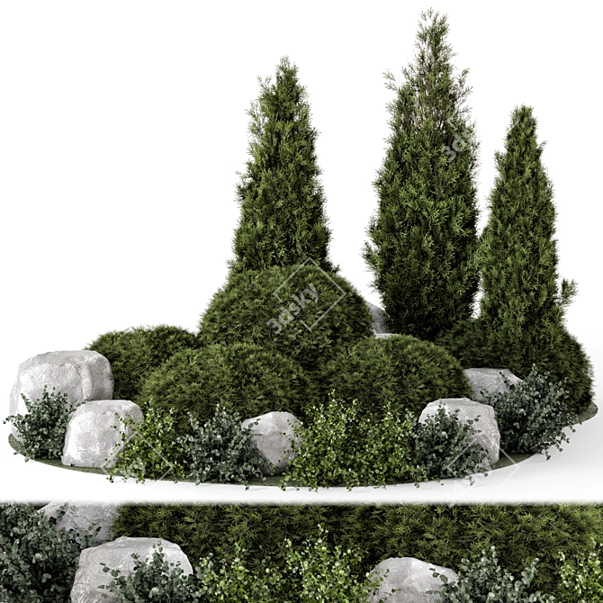 Outdoor Garden Set: Bush & Tree 3D model image 1