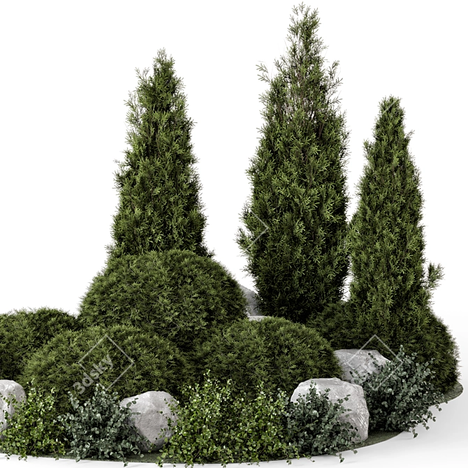 Outdoor Garden Set: Bush & Tree 3D model image 2