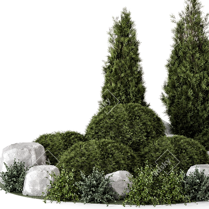 Outdoor Garden Set: Bush & Tree 3D model image 3