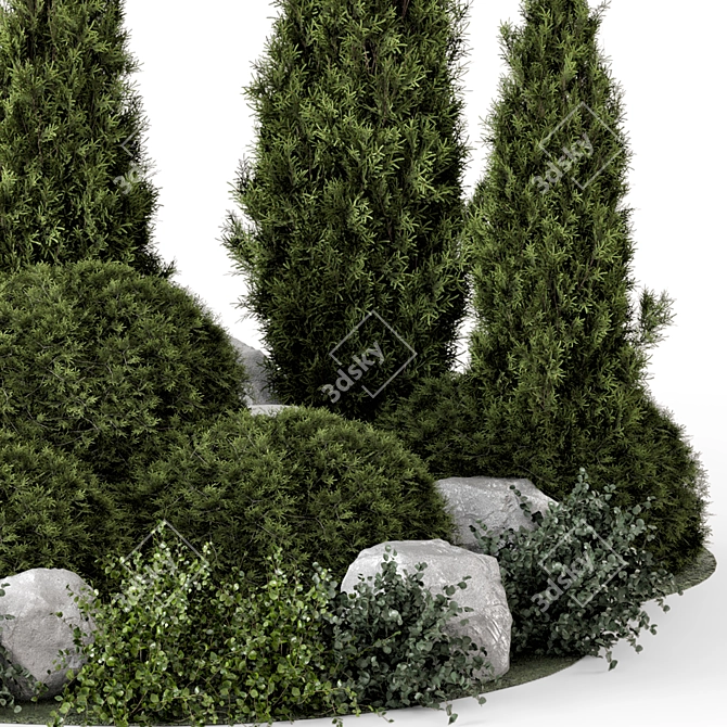 Outdoor Garden Set: Bush & Tree 3D model image 5