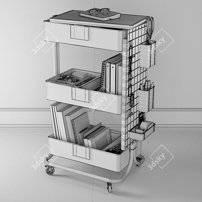 Blue 3-Tier Rolling Cart 3D model image 5