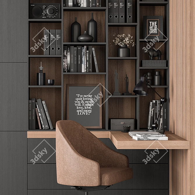 Home Office Desk & Bookcase 3D model image 2