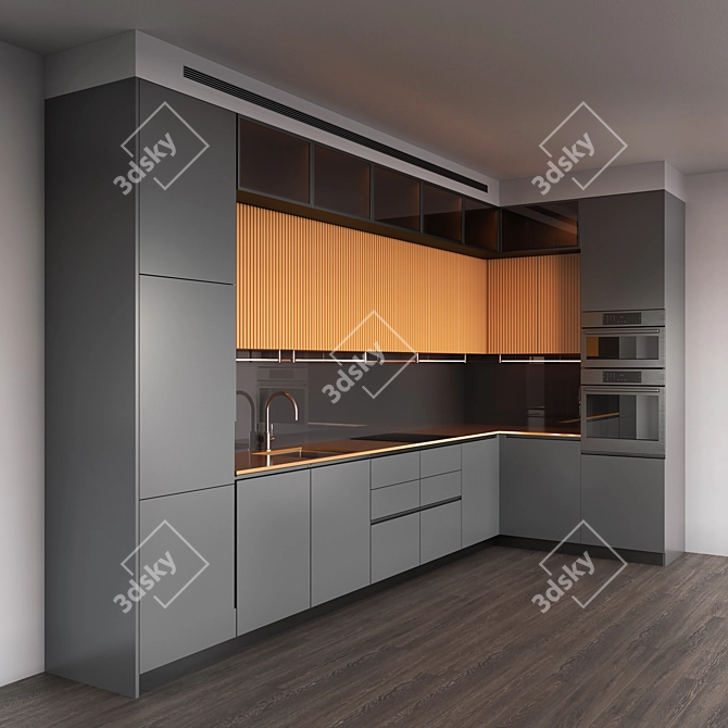 Modern Multimaterial Kitchen Pack 3D model image 1