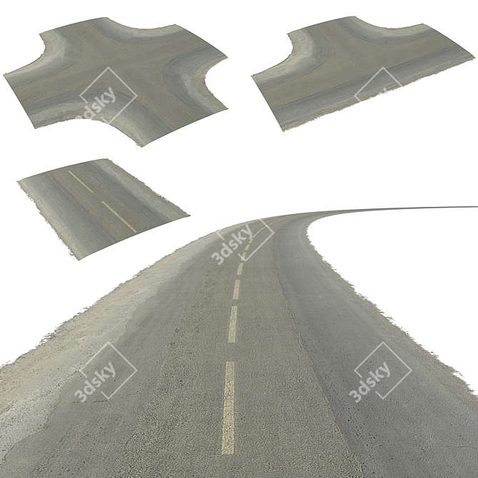 Seamless Two-Lane Road with Intersections 3D model image 2