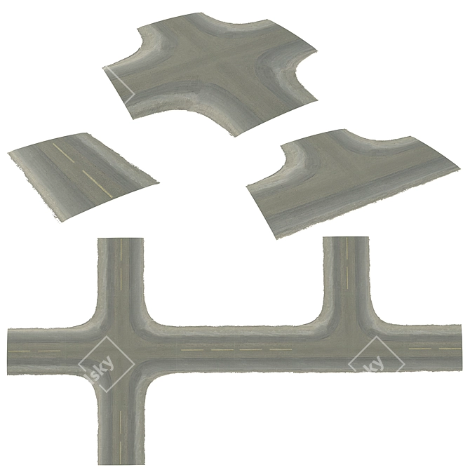 Seamless Two-Lane Road with Intersections 3D model image 3