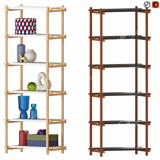 Modern Woody Shelving Column Design 3D model image 1