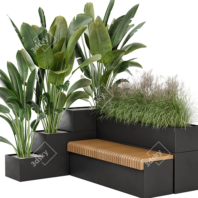 Concrete Pot Outdoor Plants Set 3D model image 2