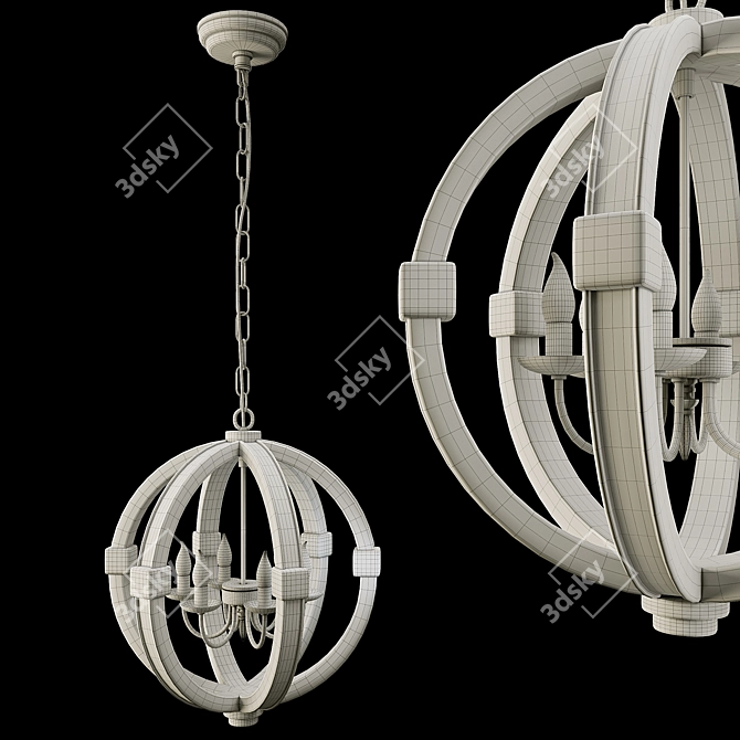 Vintage Wood Iron Pendant Lamp 3D model image 4