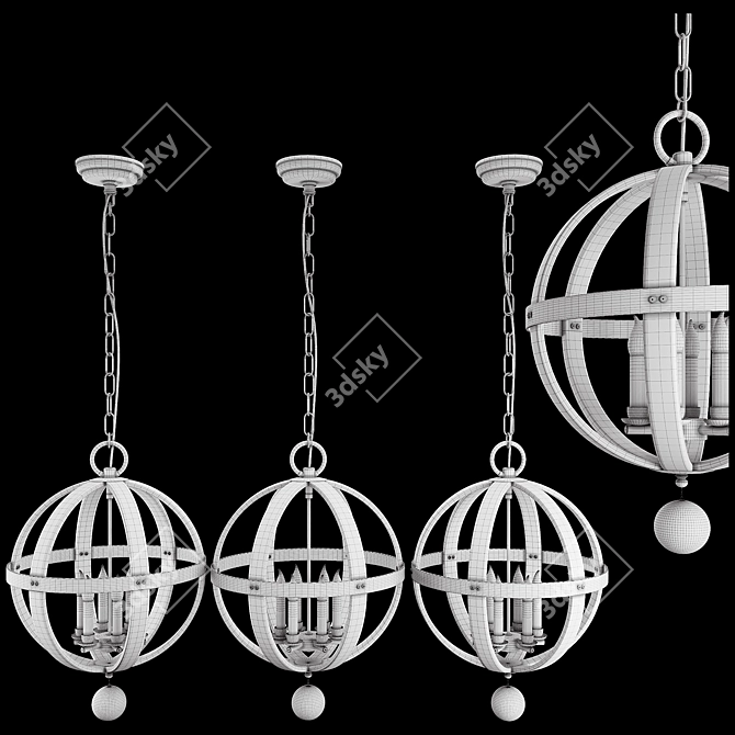 Vintage Wood Iron Pendant Lamp 3D model image 6