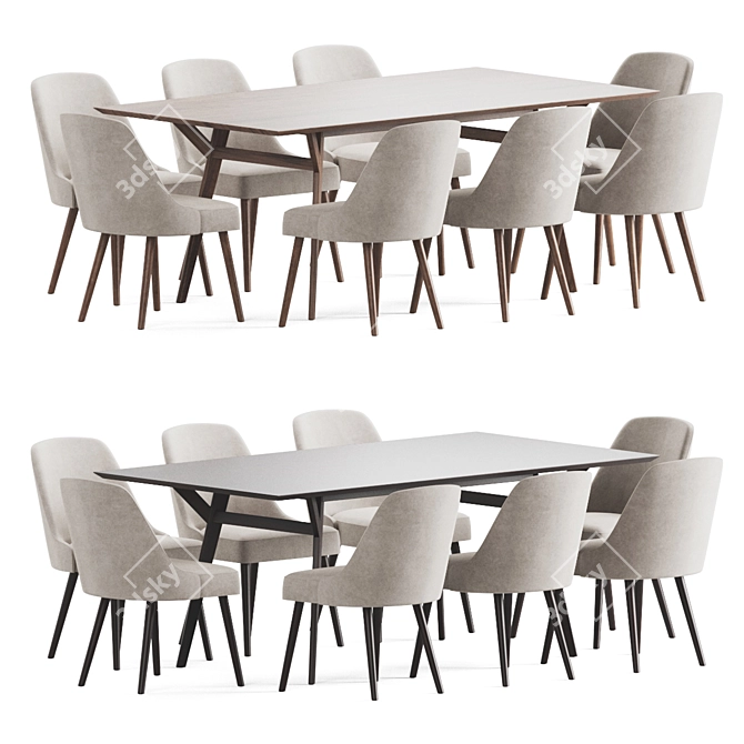 West Elm Velvet Dining Set 3D model image 1