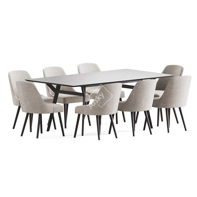 West Elm Velvet Dining Set 3D model image 3