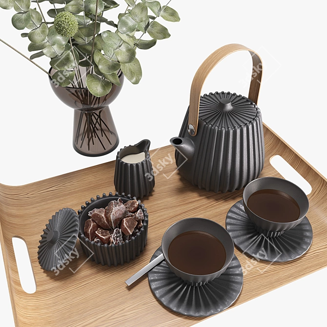 Geometric Tea Set Collection Decor 3D model image 2