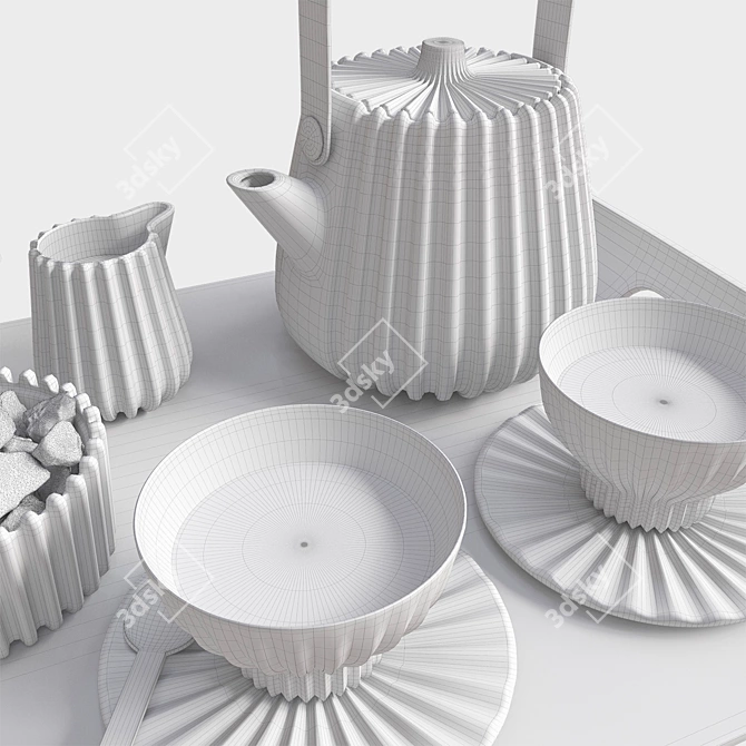 Geometric Tea Set Collection Decor 3D model image 4