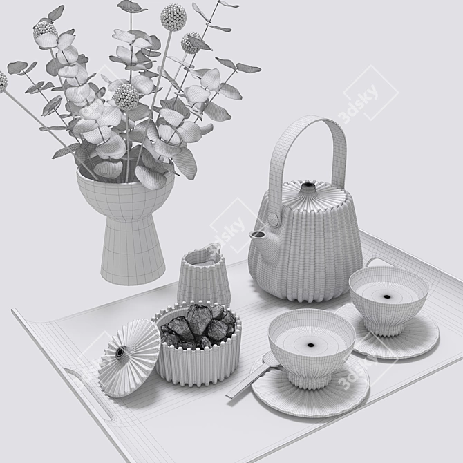 Geometric Tea Set Collection Decor 3D model image 6