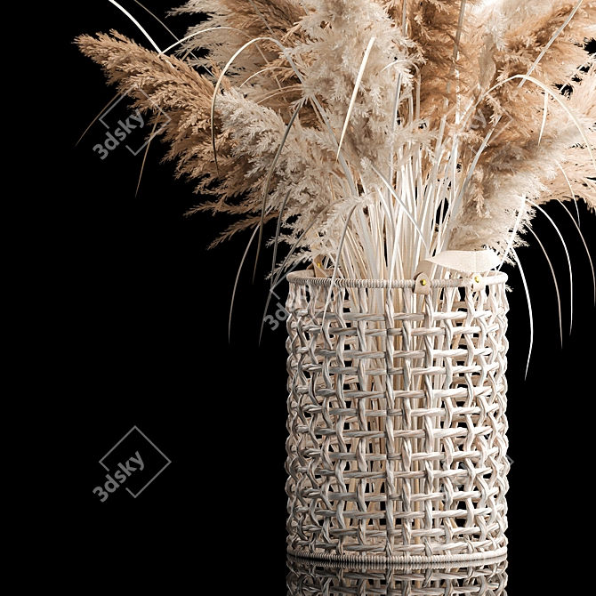 White Dried Floral Basket 3D model image 2