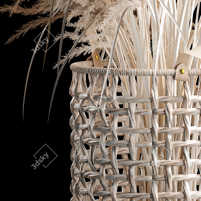 White Dried Floral Basket 3D model image 3