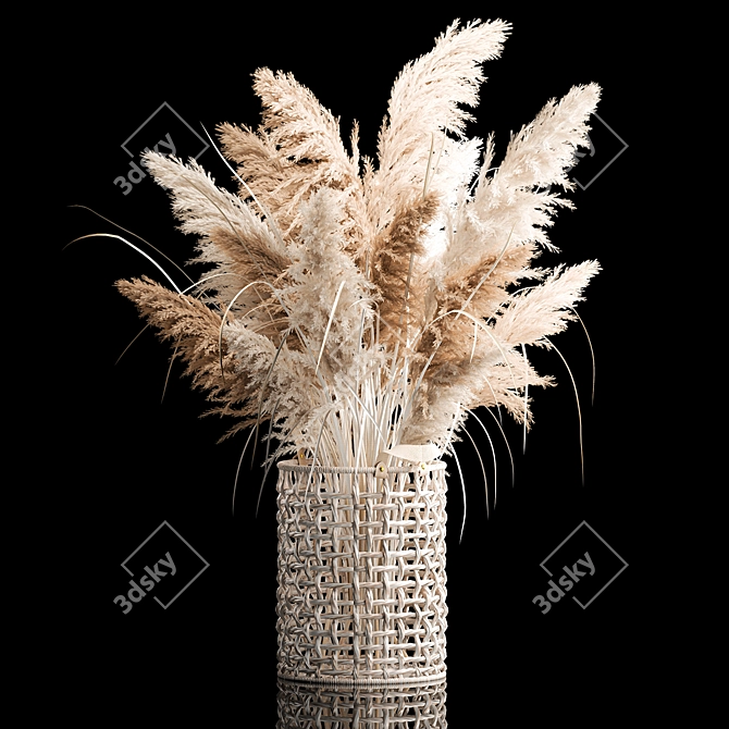 White Dried Floral Basket 3D model image 6