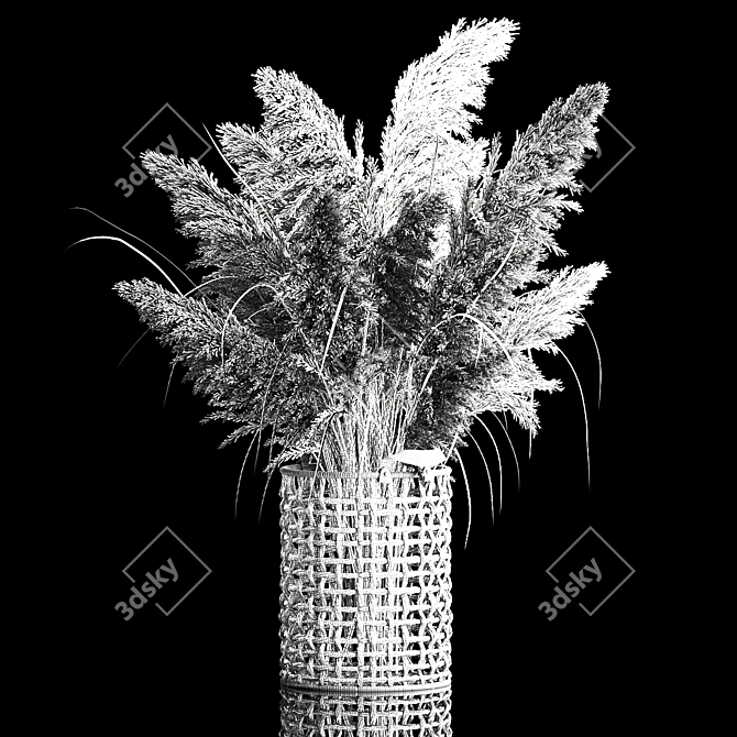 White Dried Floral Basket 3D model image 7