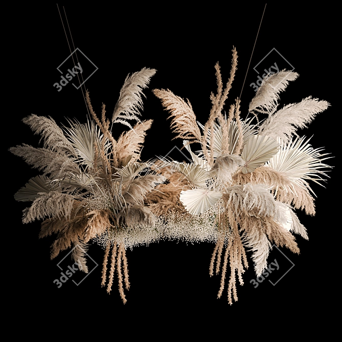 White Pampas Reed Hanging Decor 3D model image 1