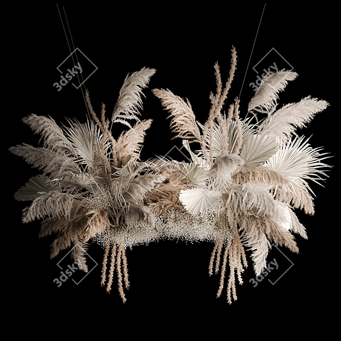 White Pampas Reed Hanging Decor 3D model image 8