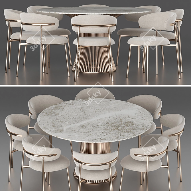 Modern Dining Set with Chairs 3D model image 2