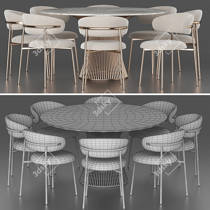 Modern Dining Set with Chairs 3D model image 3