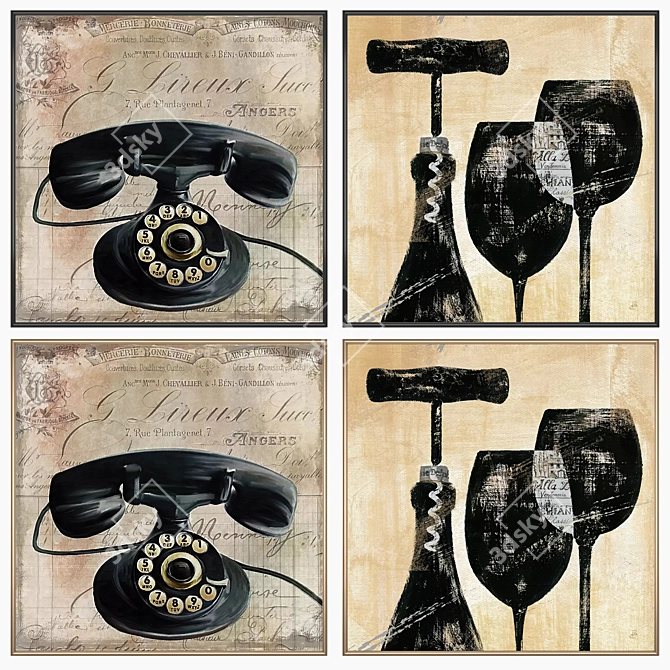 Wall Art Set with Frames 3D model image 2