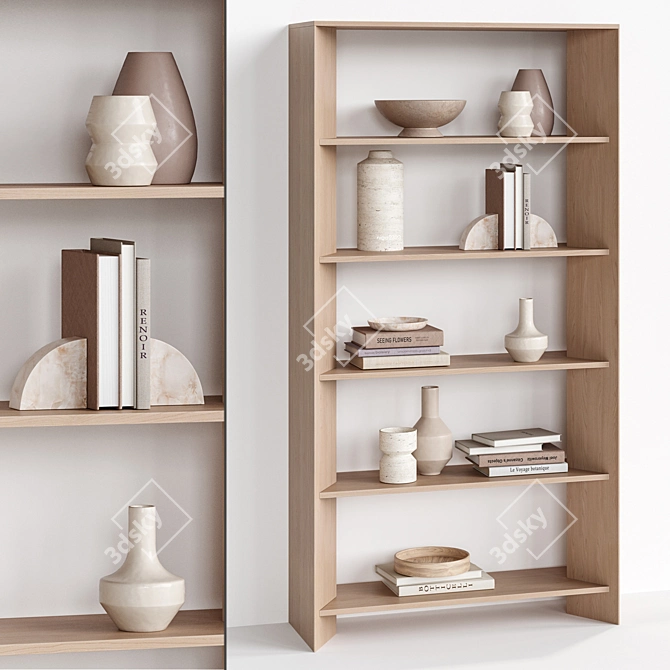 Natural Oak 5-Shelf Bookcase, Crate&Barrel 3D model image 1