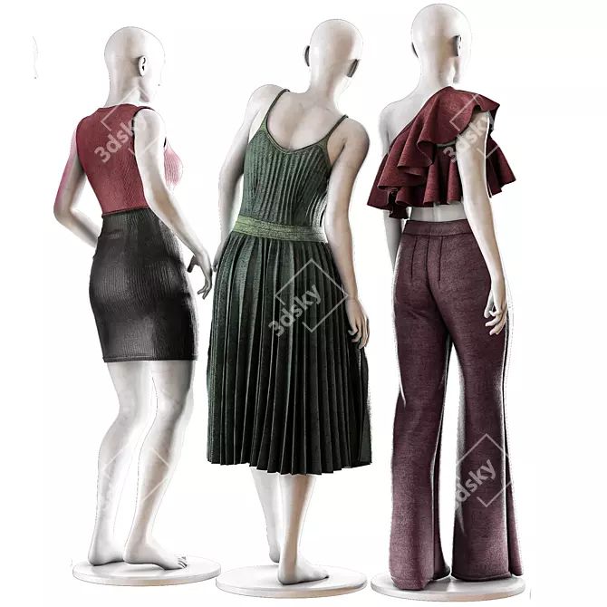 Fashion Mannequin Set with Clothes 3D model image 2