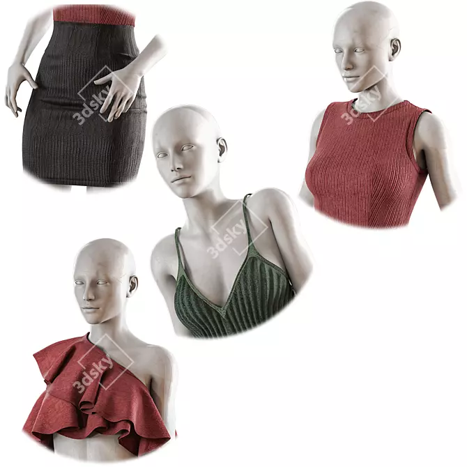 Fashion Mannequin Set with Clothes 3D model image 3