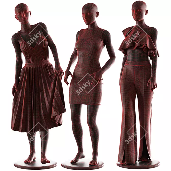 Fashion Mannequin Set with Clothes 3D model image 5