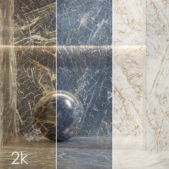 Luxury Golden Marble Textures Set 3D model image 1