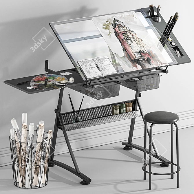 Modern Drafting Desk Set 3D model image 1