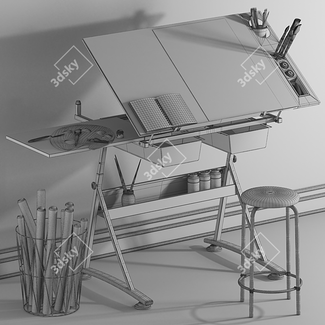 Modern Drafting Desk Set 3D model image 5